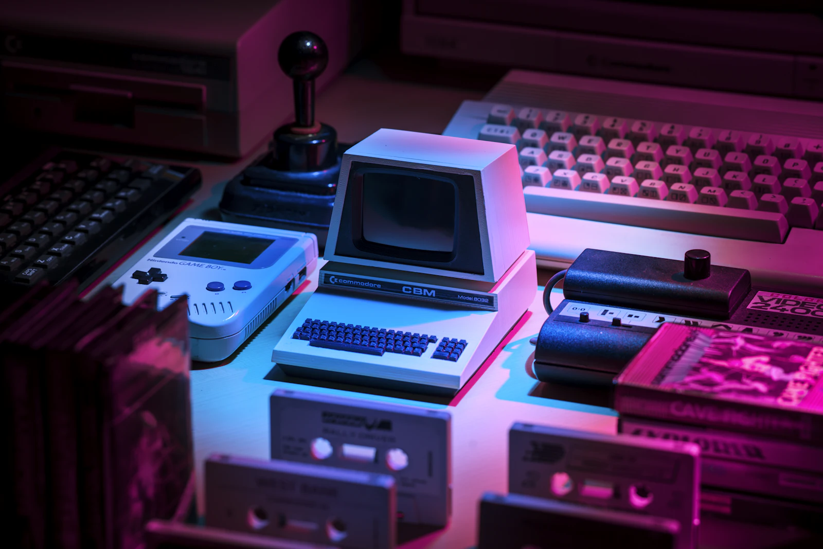 Neon retro grid scene